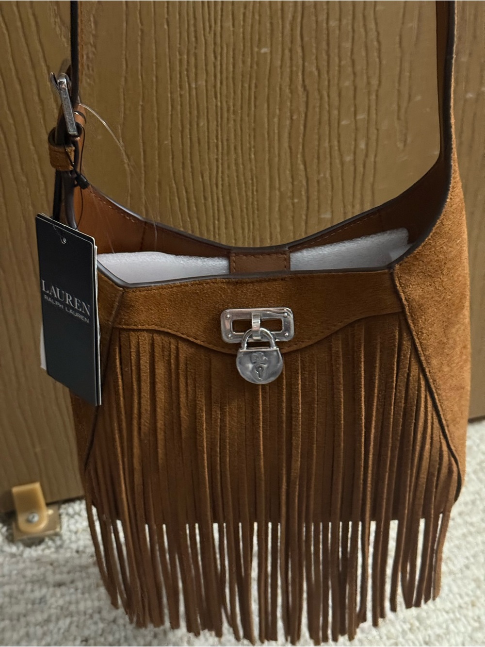 Lauren Ralph Lauren Tanner Small Suede Fringe Shoulder Bag Tan $325 - Picture 6 of 14